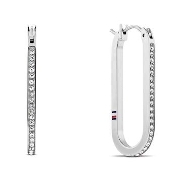 Σκουλαρίκια κρίκοι Tommy Hilfiger 2780865 σε οβάλ σχήμα κατασκευασμένα από επιπλατινωμένο ατσάλι σε ασημένιο χρώμα και λαμπερά ζιργκόν!